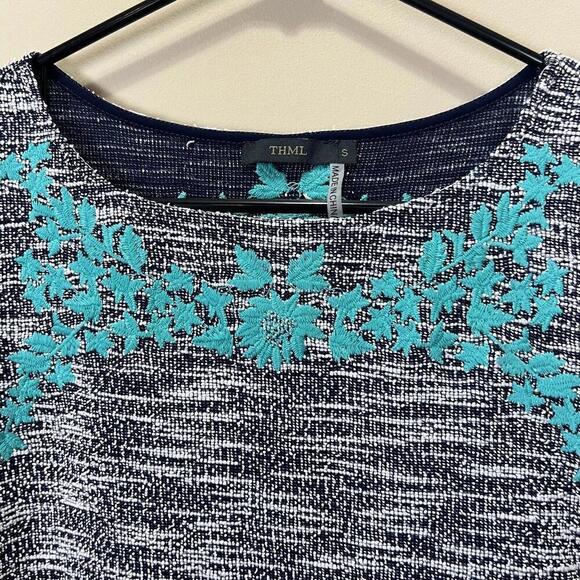 Anthropologie THML Embroidered Dress Women’s Small White Turquoise Black Boho - Picture 5 of 5